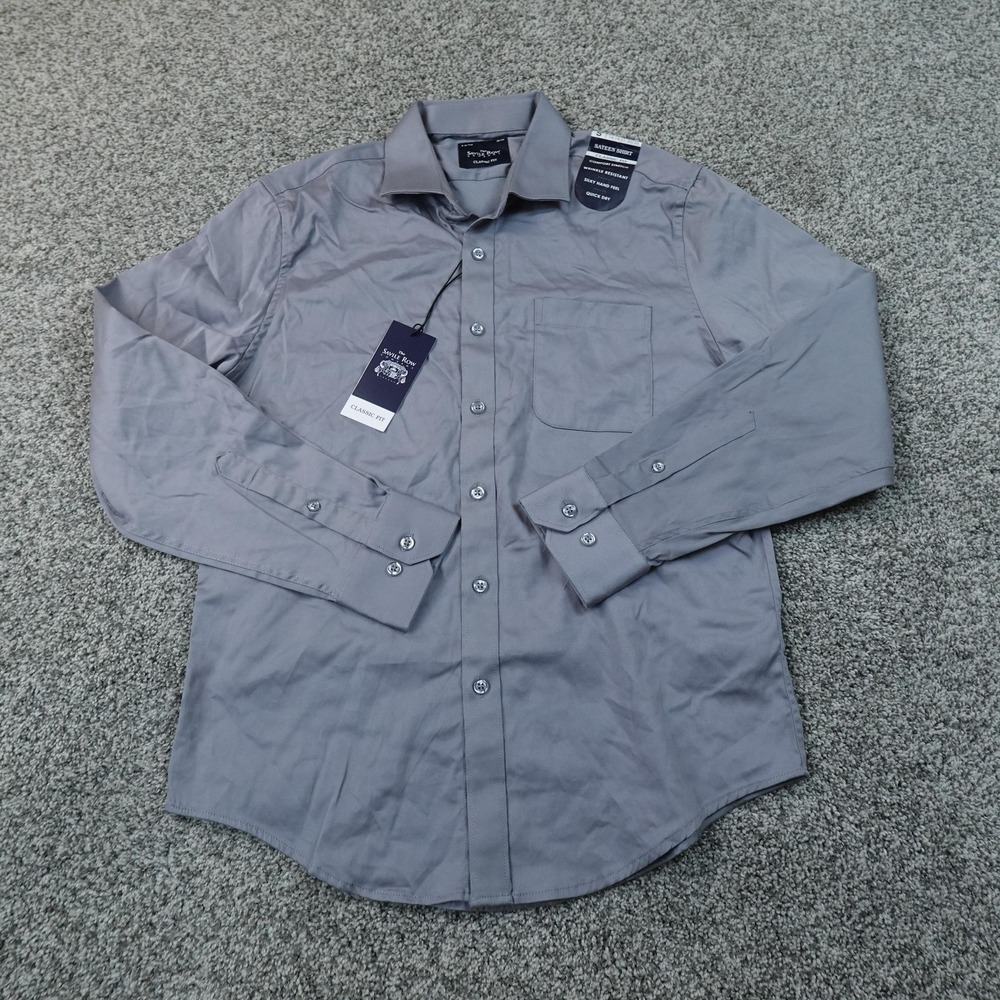 NEW Savile Row Shirt Mens S 14.5 32/33 Gray Sateen Stretch Long Sleeve Button Up